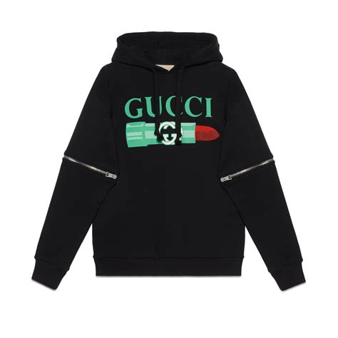 gucci cotton jersey hooded sweatshirt black